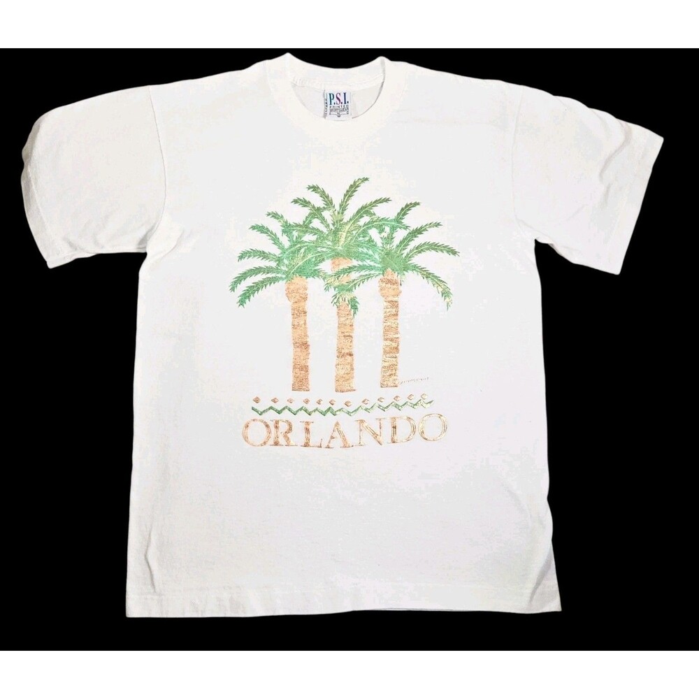 Vintage Orlando Florida T Shirt PSI Printed Sportswear Size M White Palm Trees